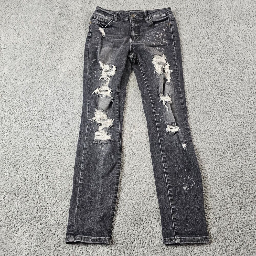 Judy Blue Jeans Size 3/26 Black Boyfriend Stretch Distressed Bleached JB8867